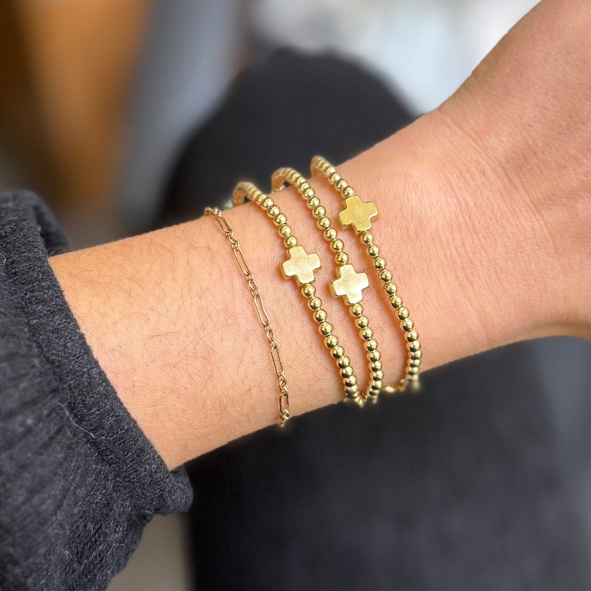 Enewton - Signature Cross Gold Pattern 3mm Bead Bracelet - Gold