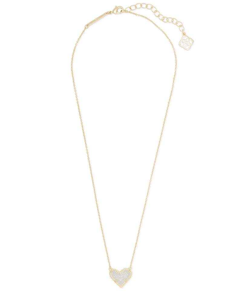 Kendra Scott Ari Heart Gold Pendant Necklace Iridescent Drusy